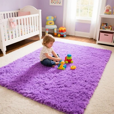 Purple Area Rugs for Girls Bedroom Living Room, 5x8 Fluffy Fuzzy Shaggy Carpe... - Image 1 of 4
