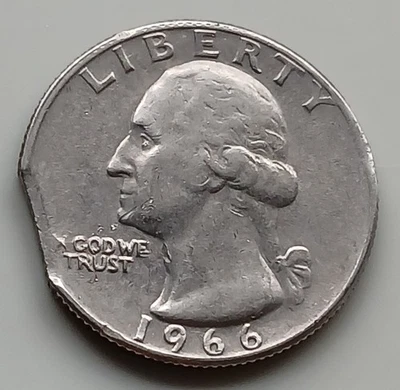 1966 Curved Clip Quarter Error Raw Circulated - Image 1 of 2