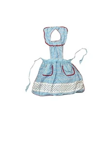 Vntg Gingham Floral Picnic Cottagecore Blue and Red OS Apron - Picture 1 of 4