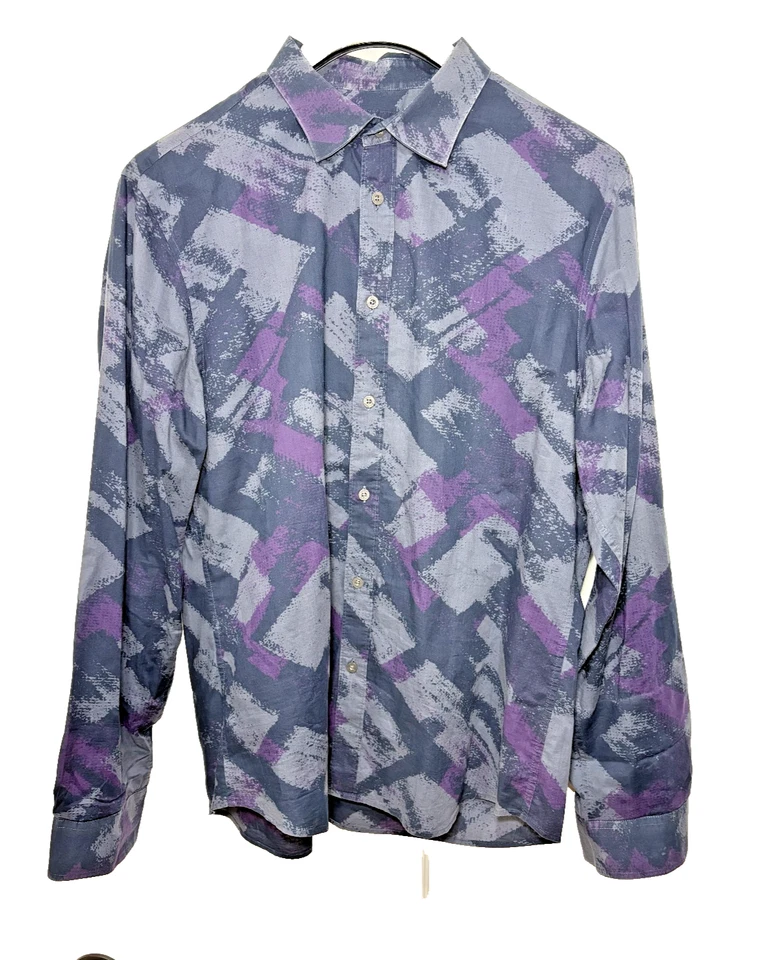 Camisa gráfica Armani Exchange para hombre gris púrpura negra manga larga abotonada XL Foto 1 de 4