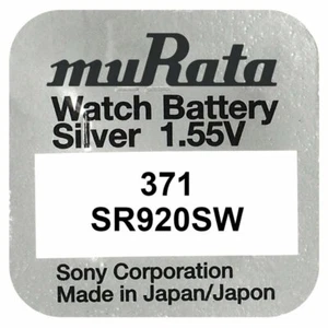 1x Murata 371 ehemals Sony Knopfzelle Uhren-Batterie 371 / SR 920 SW V371 AG6
