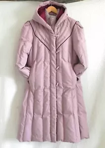 Vtg Deerskin Trading Post Midi Down Coat A-Line Full Zip Hooded Pockets Size S - Picture 1 of 12