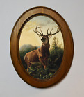 Light Oak Oval Wooden Framed Deer Stag Woodland Illustration 6 x 4 Art Print