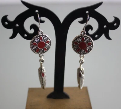 Pendientes colgantes circulares de plumas boho para mujer joyería de moda cristales plateados nuevos con etiquetas Foto 1 de 4