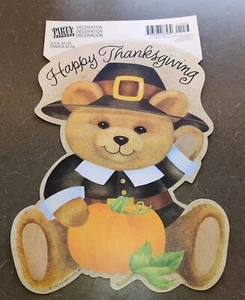 Vintage Hallmark Happy Thanksgiving Pilgerbär Papierdekor Kürbis gestanzt 10,5 Zoll  - Bild 1 von 5