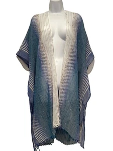Catherines Beach Cover Up Resort Kimono Semi-Sheer One Size Striped Fringe - Picture 1 of 11