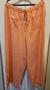 Pantalone XL Corallo dip misto lino elastico in vita. Easy Care. Coulisse. - Foto 1 di 5