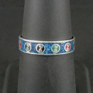 Ring Silver Band Enamel Colorful Circle Design Sterling 925 Mexico Size 6 1/2 - Picture 1 of 4