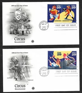 #2750-2753 29c American Circus -Set of 4 on 2 PCS FDCs - Picture 1 of 2