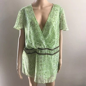 Nueva con etiquetas Blusa para mujer Lane Bryant manga corta verde marrón talla 26-28 - Imagen 1 de 6