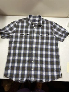 Gap Classic Fit Shirt Mens XL Button Up Blue, Grey, White Plaid Short Sleeve - Picture 1 of 8