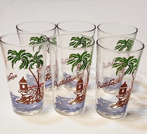 Juego De 6 Vasos Vasos De Colección Puerto Rico 5" Alto Palmeras  - Imagen 1 de 21