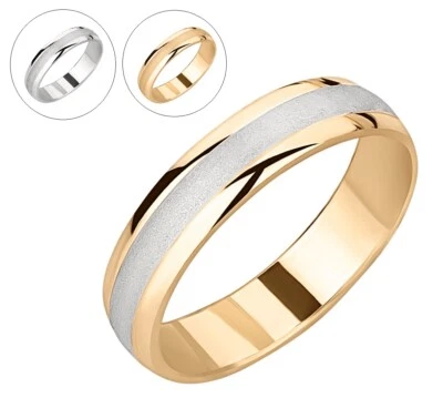 Trauring 375 Gold 4mm Gelbgold Weißgold Bicolor zweifarbig Damen Herren matt - Bild 1 von 4