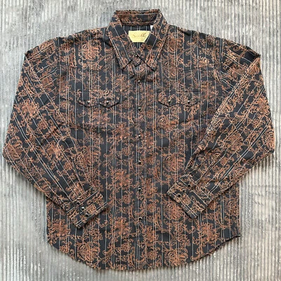 Scully Western Shirt Medium Mens Black Brown Pearl Snap Button Up Cowboy Vtg AOP - Image 1 of 4