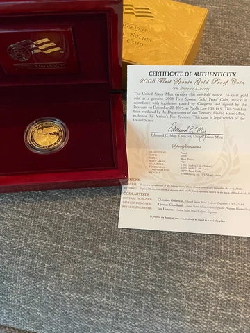 2008 Van Buren's Liberty $10  - First Spouse .999 Gold Cover