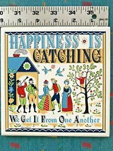  Swedish Berggren Tile Trivet "Happiness Is Catching" Vintage Folk Art 1965