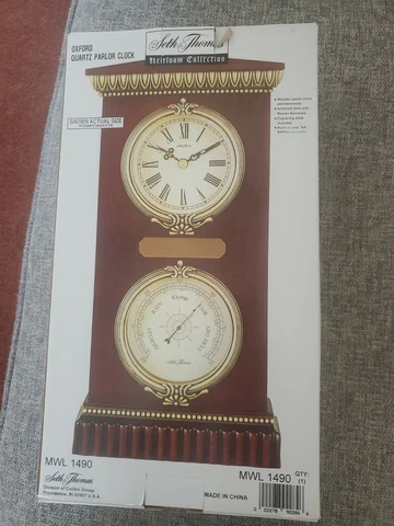 Seth Thomas Heirloom Collection Oxford Quartz Parlor Clock with BAROMETER.  NEW Cover