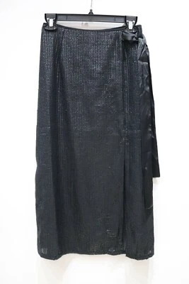 NWOT Something Navy women's XS Wrap Sequin Midi skirt black Polyester side tie - Image 1 of 4