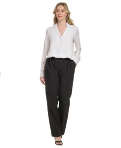 Calvin Klein Women's V-Neck Button-Front Blouse (Cream, X-Small) - Picture 1 of 4