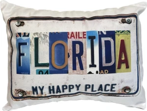 Florida License Plate My Happy Place Throw Pillow - Picture 1 of 2
