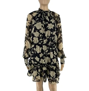 Mango Mng Mujer Negro Floral Manga Larga Volantes Vestido Talla M - Imagen 1 de 9