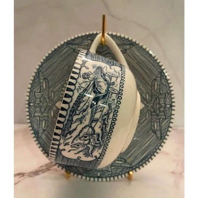 Juego de tazas y platillos vintage Currier & Ives azul y blanco - años 50 EE. UU. Foto 1 de 4