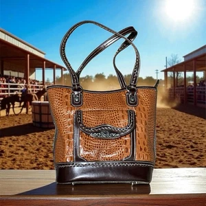 Cartera de Mano Silverake Western Estilo Vaquera Cuero Genuino Marrón Oscuro Sobre Marrón - Imagen 1 de 20