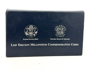2000 US Mint Leif Ericson Millennium Commemorative 2 Coin 90% Silver Proof Set - Picture 1 of 7