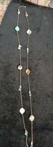 Shell And Shell Chip Long Fashion Station Necklace Blue Brown Chain Beach Costal - Picture 1 of 8