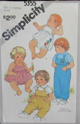 Vintage Simplicity 5355 Baby 6m Bubble Romper Overalls Sundress Panties Pattern - Image 1 of 2