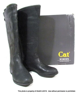 BOTAS DE EQUITACIÓN MUJER GATO ORUGA CUERO NEGRO Layla TALLA 8.5 Cremallera Trasera Foto 1 de 4