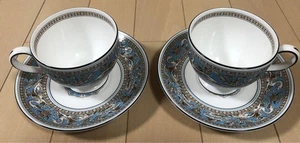 Vintage Wedgwood Florentine Turquoise Cup Saucer Pair From Japan - Picture 1 of 7