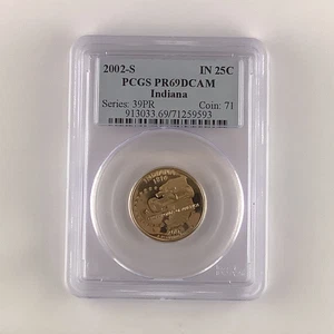 2002-S 25C PCGS PR69DCAM Indiana Quarter Beautiful Proof Dark Cameo Near Perfect - Picture 1 of 4