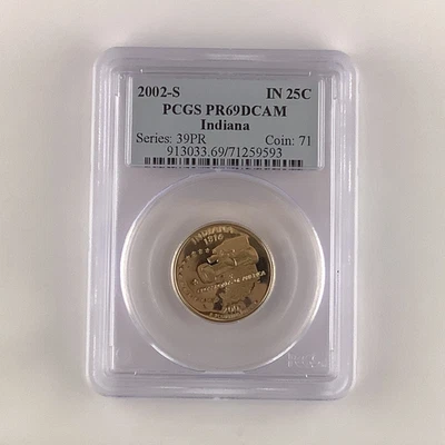 2002-S 25C PCGS PR69DCAM Indiana Quarter Beautiful Proof Dark Cameo Near Perfect - Image 1 of 4