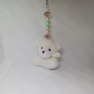 Handmade Beaded white teady Bear Key Chain, Backpack Charm multi color beads - Picture 1 of 6