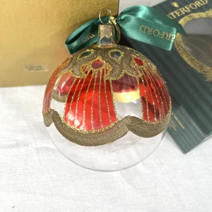 Waterford Holiday Heirlooms Glass Ornament Red Gold Scallop Italy w/ Box - Picture 1 of 7