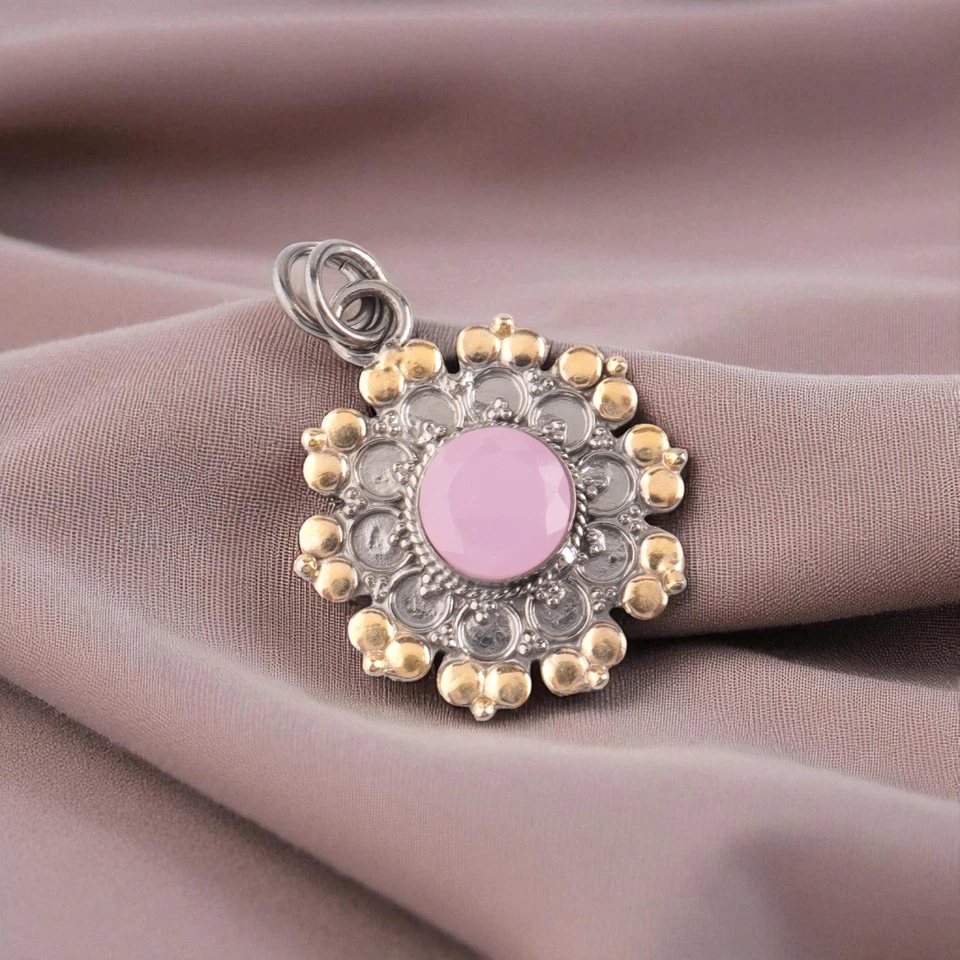 Colgante de joyería de plata de ley 925 con piedras preciosas de calcedonia rosa para regalo Foto 1 de 1