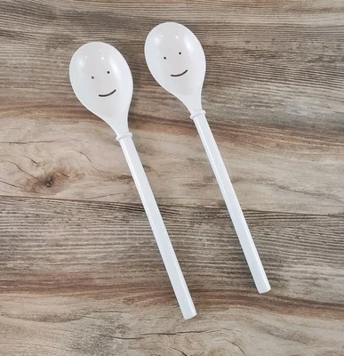 Zak Designs 12 1/4" Melamine Set of (2) Serving Spoons w Smile Face 05279 Smiley - Image 1 of 4