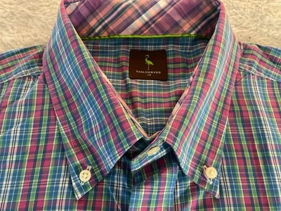 Camisa para hombre Tailorbyrd azul rosa verde a cuadros L/S puño abatible talla 3X manga 2/3 Foto 1 de 4