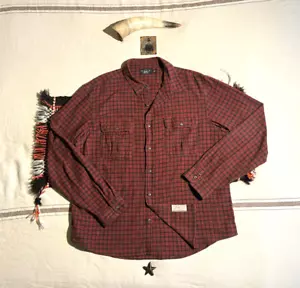 RRL Shirt 2XL Double RL Work Hunting Linen Blend Red Black Check Plaid LNWOT USA - Picture 1 of 19