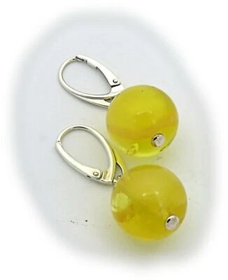 Raro Orecchini Vero Ambra Naturale Giallo Bianco Silberbrisur 925 16mm 14mm Neu - Immagine 1 di 4