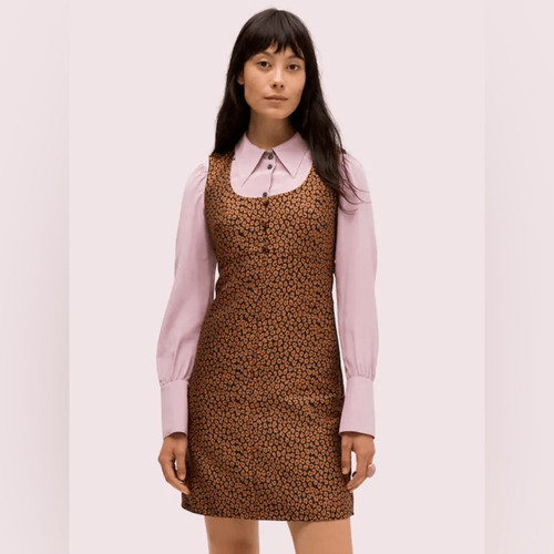 KATE SPADE Abito da taschino senza maniche Flora leopardato jacquard da donna taglia 8