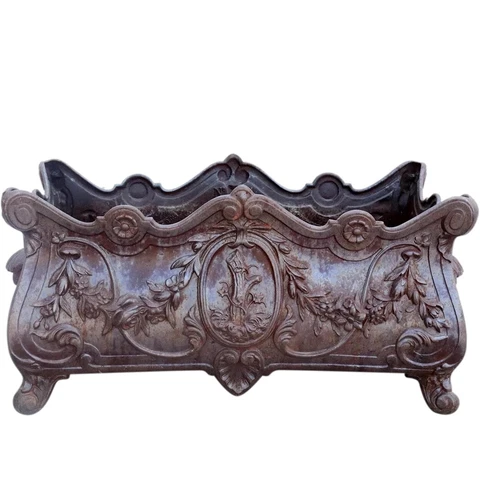 Antique French Deville & Cie Cast Iron Rectangular Bombe Garden Planter Cover