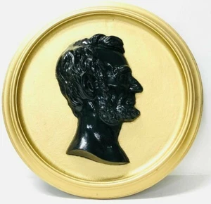 Antique Abraham Lincoln Profile Cast Iron Round Wall Plaque  - Picture 1 of 7