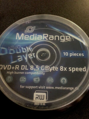 MediaRange DVD+R DL 8,5 GB 8x Rohlinge Double Layer Printable 2x10er Case - Bild 1 von 3