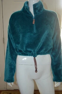 Womens URBAN OUTFITTERS Green 1/4 Zip Fleece Cropped Shirt Size S - Picture 1 of 4