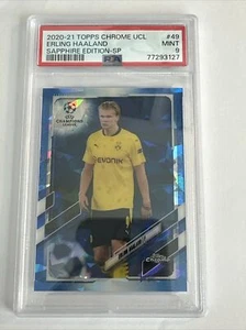2020-21 Topps Chrome UCL Sapphire SP Short Print Erling Haaland PSA 9 Mint - Picture 1 of 1