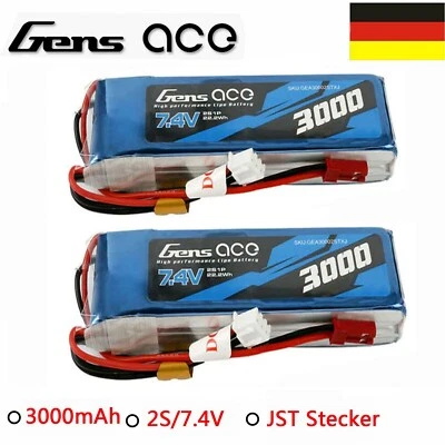 2X 3000mAh 7.4V 2S Transmitter Lipo Akku Mit JST Stecker Für Fr Sky Taranis X9D - Bild 1 von 4
