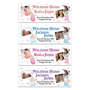 WELCOME HOME BABY BANNERS PARTY DECORATIONS NEW BABY NAME GIRL BOY PHOTO  - Picture 1 of 9