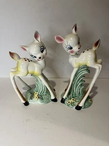 Rare Vintage Kitsch White Fawn Deer Made In Japan Figurine Pair Anamorphic - Picture 1 of 24